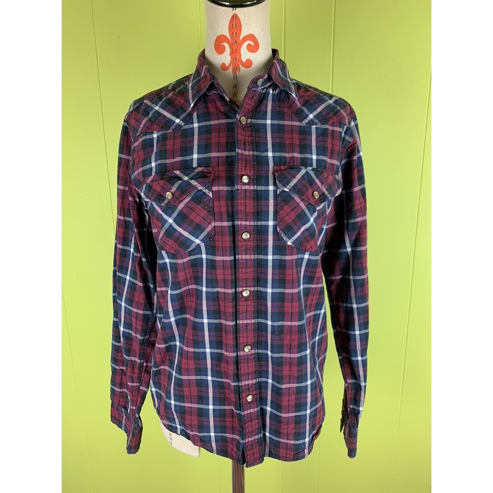 Aeropostale Women's Sz S Plaid Button/Snap Shirt Long Sleeve Collared Red Black
